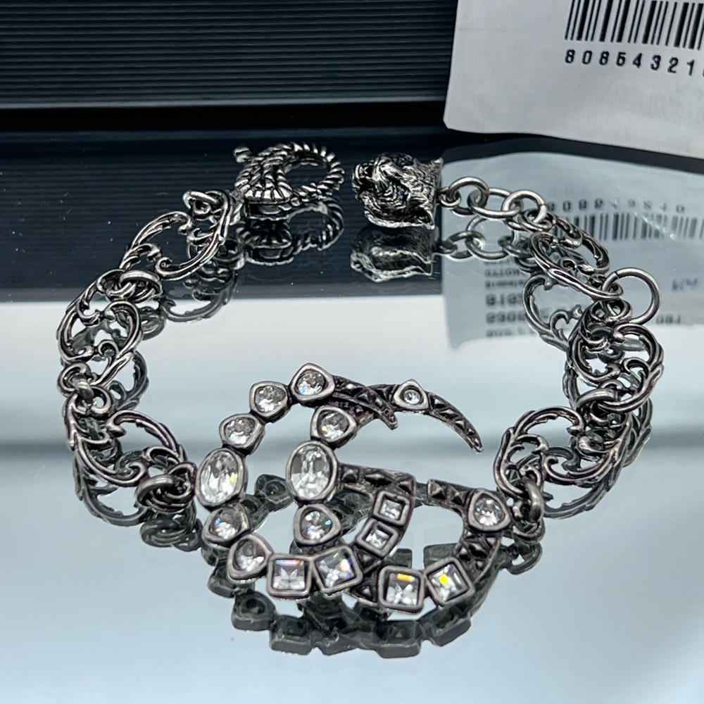 NWT Gucci Double G Crystal Silver-tone Bracelet